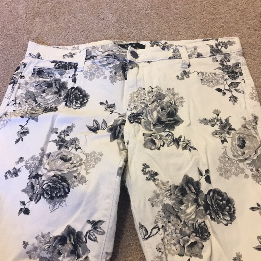 Floral print jeans